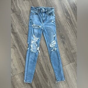 American Eagle Outfitters Light Blue Distressed Skinny Jeans Next Level Stretch